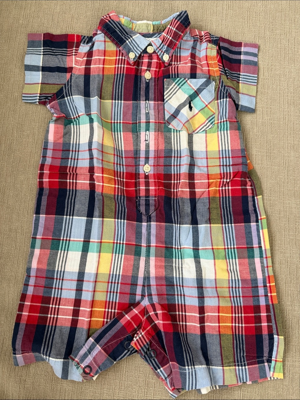 Polo by Ralph Lauren Multicolor Plaid Short-Sleeve Baby Romper